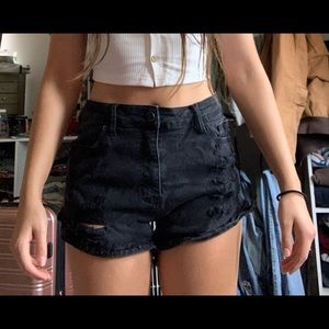 Black denim regular waist shorts